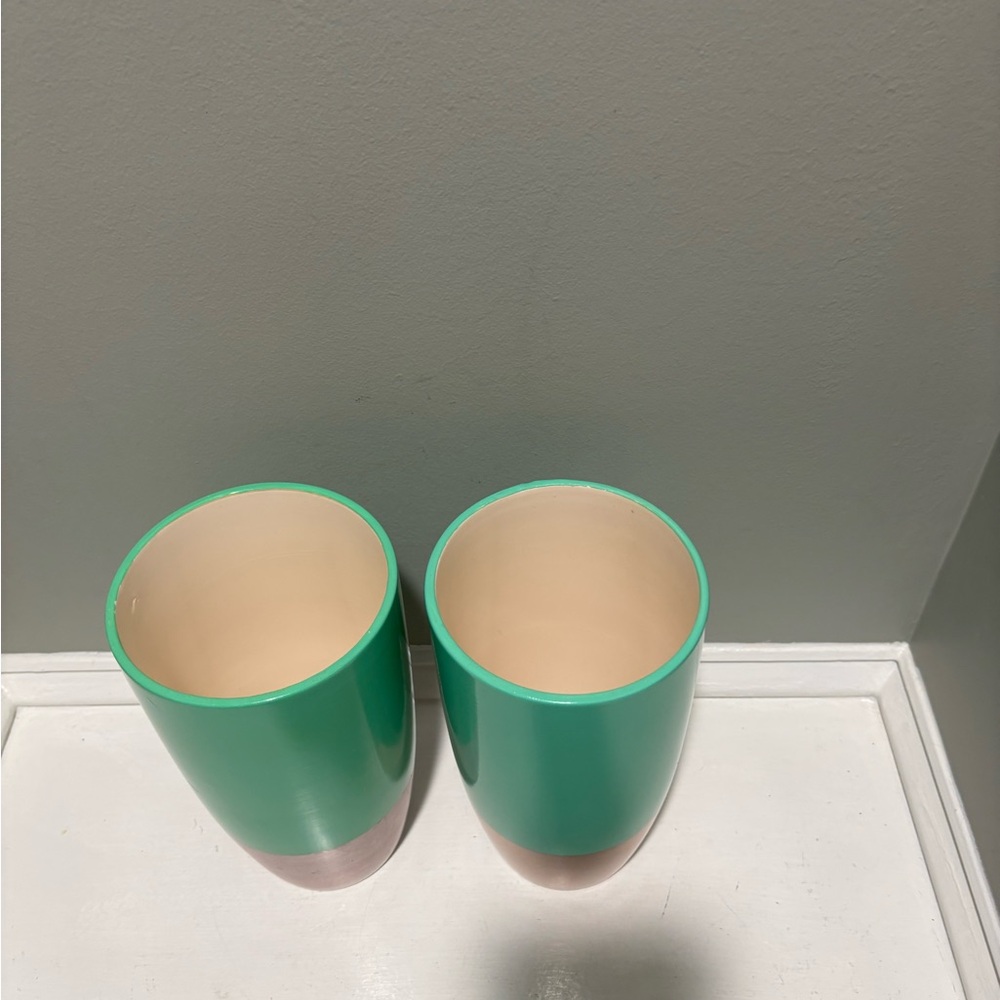 Proflowers Turquoise Aqua Metallic Gold Decorative Table Vase Set of 2 - Picture 7 of 8